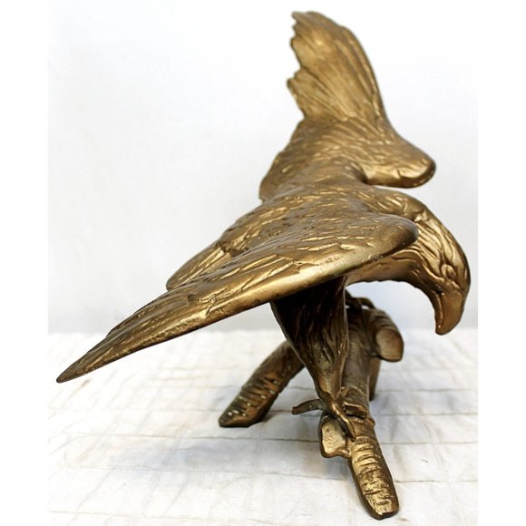 Vintage Flying Brass Eagle Bird On Branch Spread Wings 11.2" Sculpture Statue - Picture 3 of 7